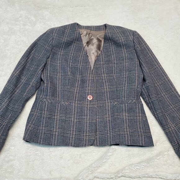 VTG Boston Traveler Gray Plaid Office Wool Academia Classic Suit Blazer Skirt 9 - Picture 2 of 16